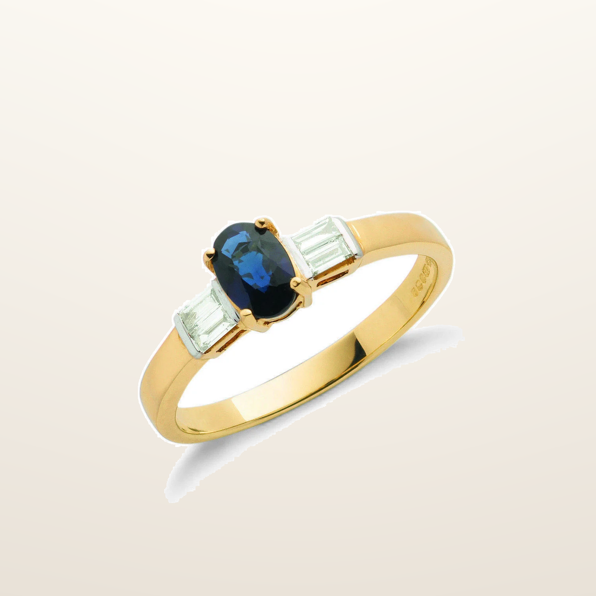 IT_ROLE:studio_clean | 9ct Yellow Gold Baguette Cut 0.11ct Diamond & 0.60ct Blue Sapphire Ring