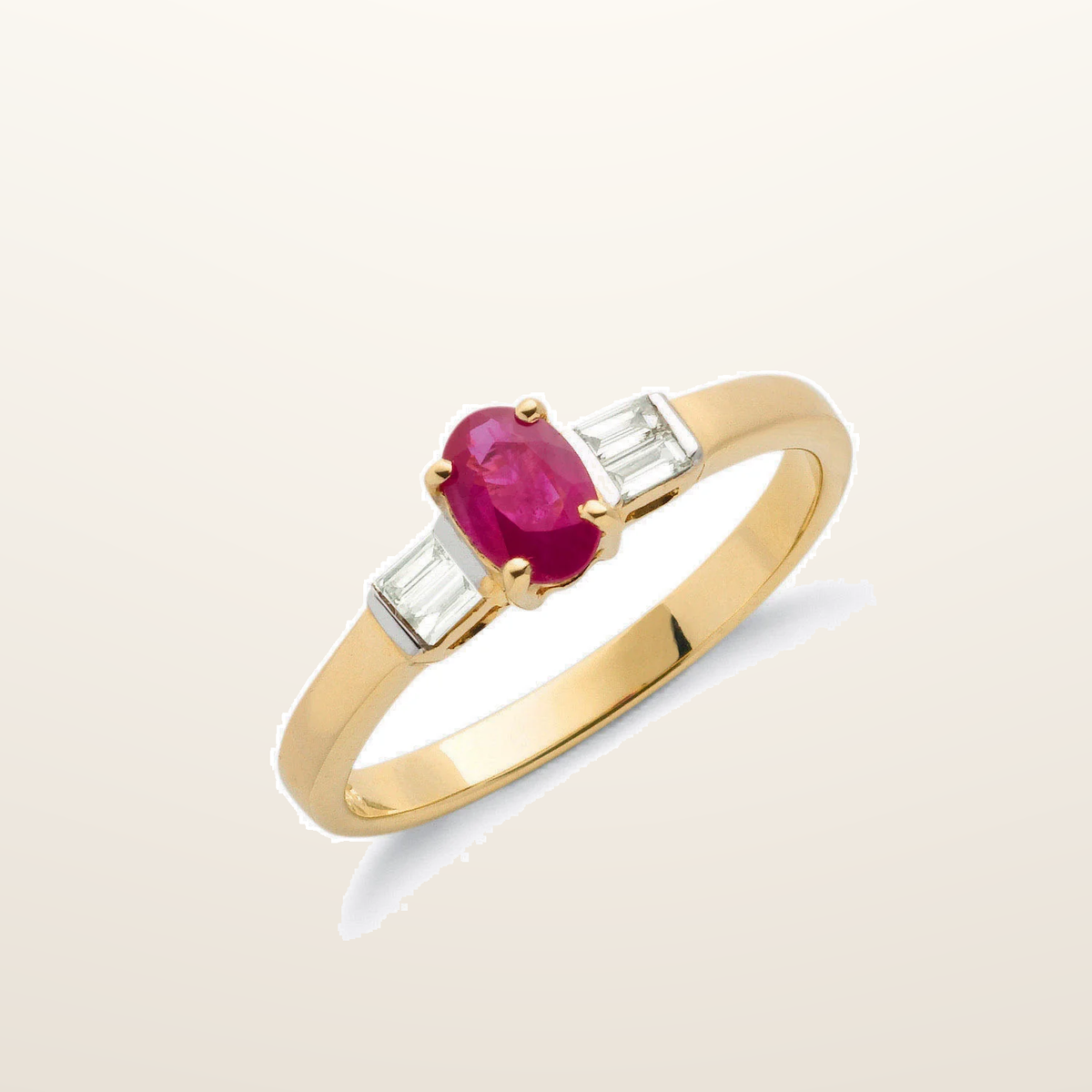 IT_ROLE:studio_clean | 9ct Yellow Gold Baguette Cut 0.11ct Diamond & 0.60ct Ruby Ring