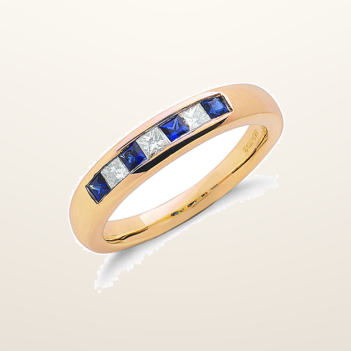 IT_ROLE:studio_clean | 9ct Yellow Gold Princess Cut 0.20ct Diamond & 0.35ct Blue Sapphire Eternity Ring