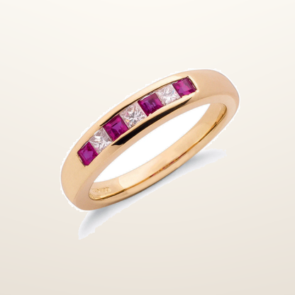 IT_ROLE:studio_clean | 9ct Yellow Gold Princess Cut 0.20ct Diamond & 0.35ct Ruby Eternity Ring