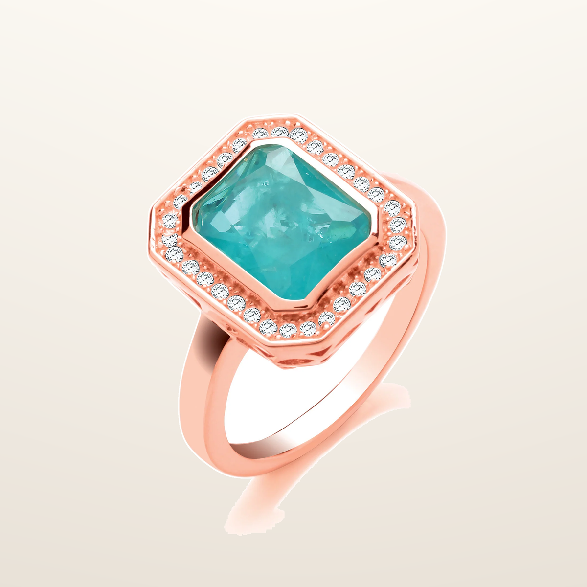 IT_ROLE:studio_clean | Green Natural Stone & Glass Emerald Cut Rose Gold Plated Silver Ring