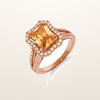 IT_ROLE:studio_clean | Micro Pave Rose Coated Champagne Centre Silver Cubic Zirconia Ring