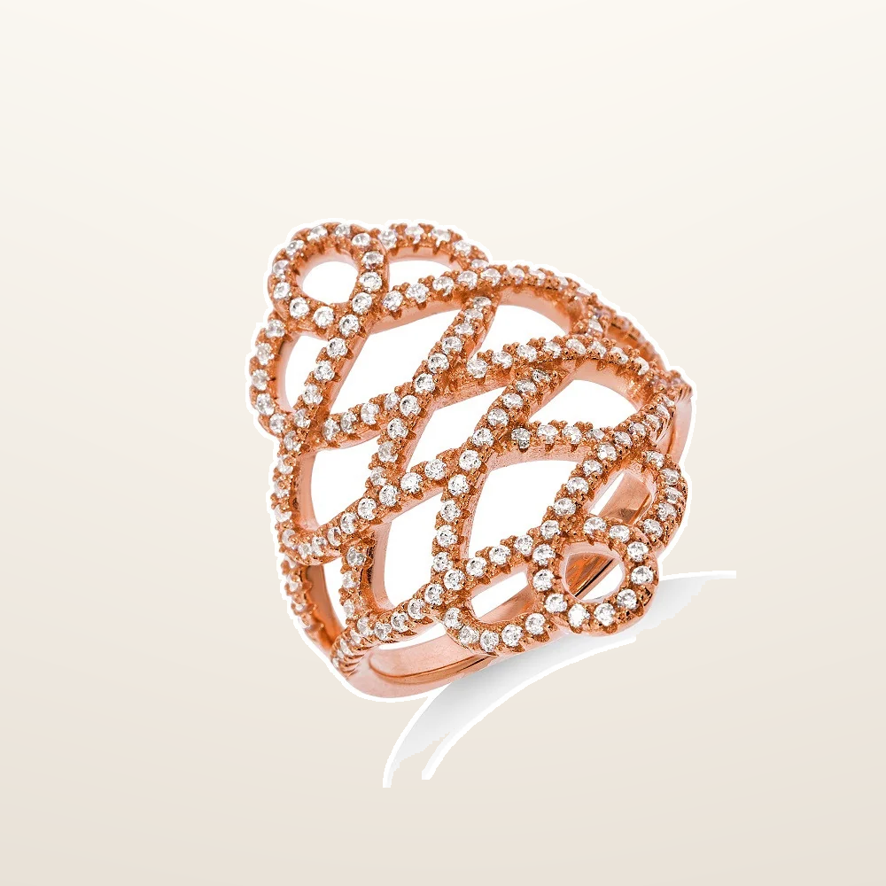 IT_ROLE:studio_clean | Micro Pave Rose Coated Fancy Silver Cubic Zirconia Ring