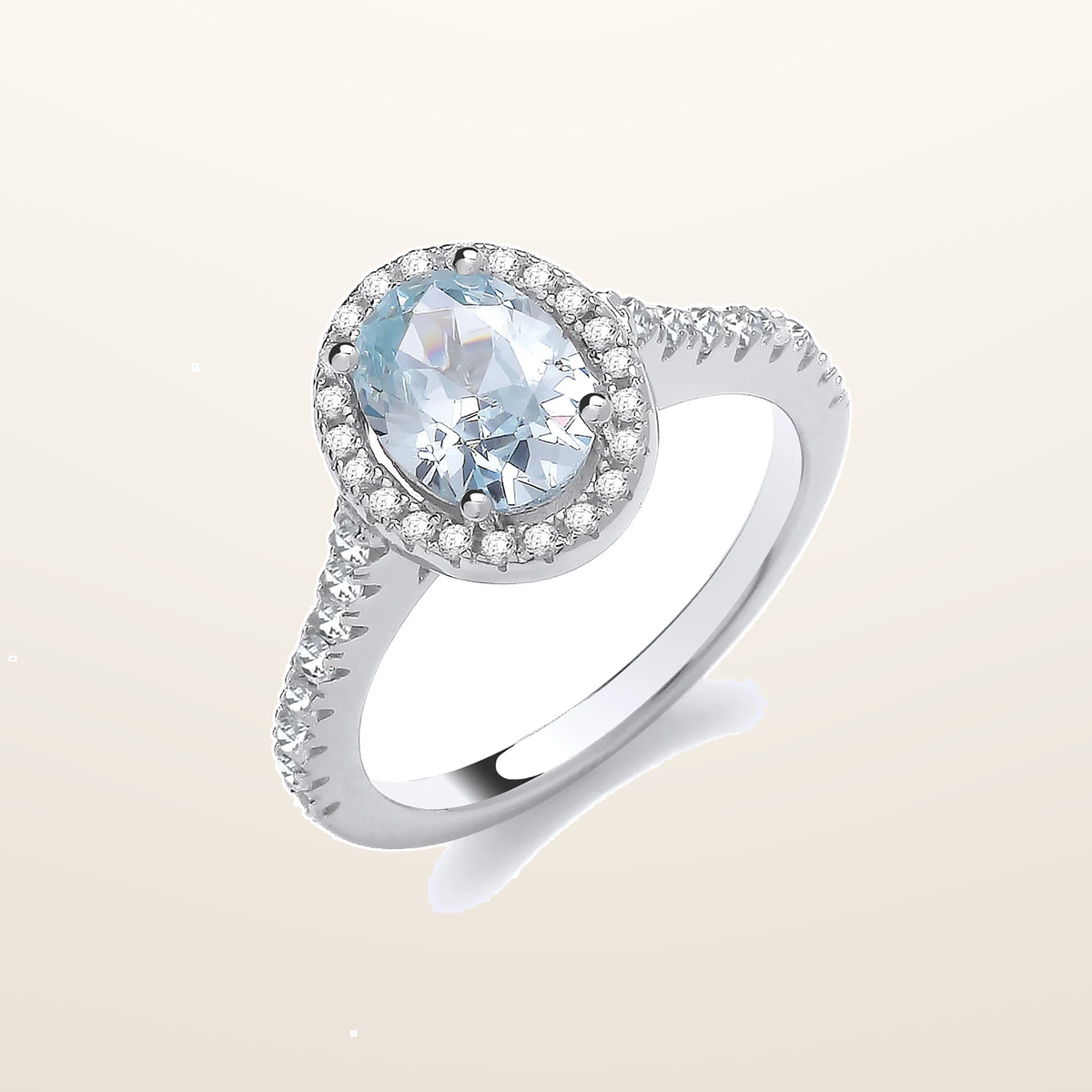 IT_ROLE:studio_clean | Oval Aquamarine Cubic Zirconia Halo Ladies Silver Ring