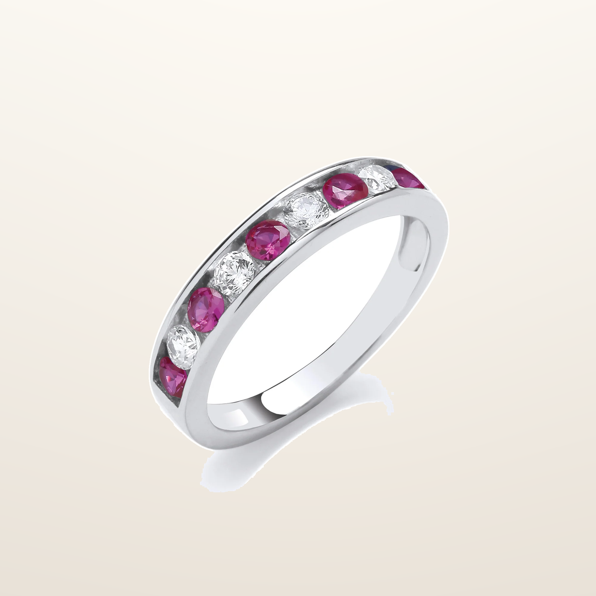 IT_ROLE:studio_clean | Ruby Red & Clear Cubic Zirconia Half ET Silver Ring