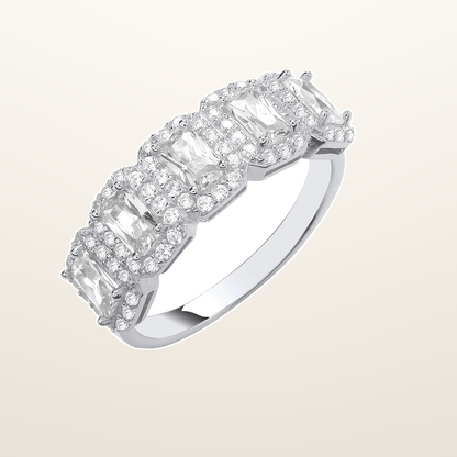 IT_ROLE:studio_clean | Silver 5 Emerald Cut Cubic Zirconias Halo Ring