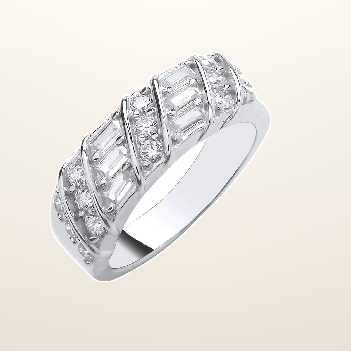 IT_ROLE:studio_clean | Silver Baguette & Round Cubic Zirconias Half ET Ring