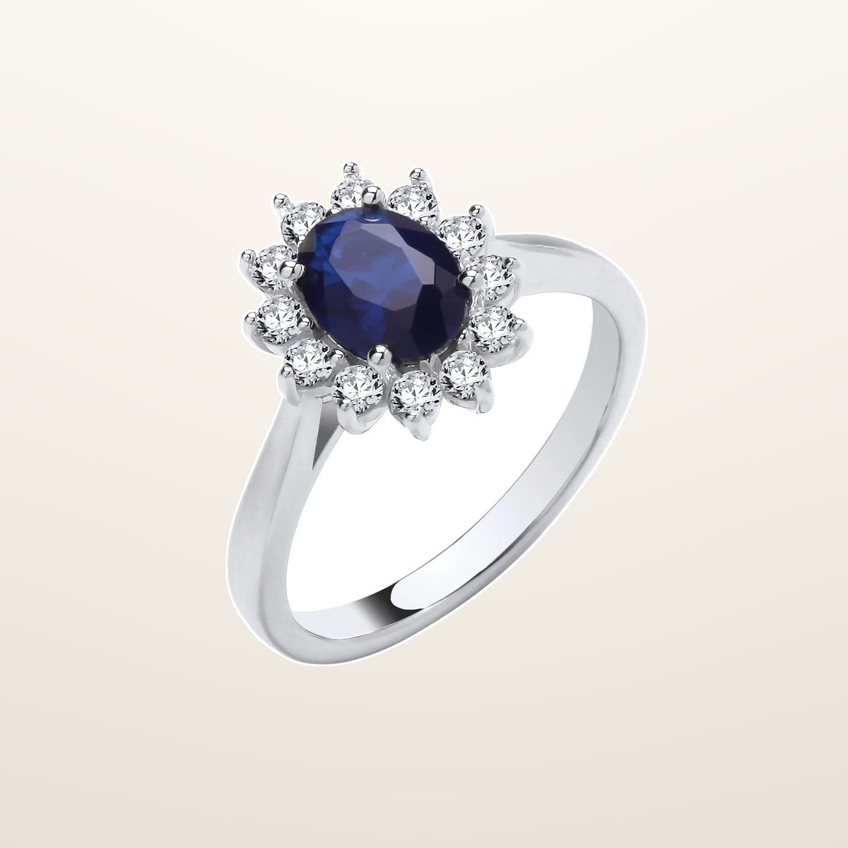 IT_ROLE:studio_clean | Silver Blue Oval Cubic Zirconia Halo Ring
