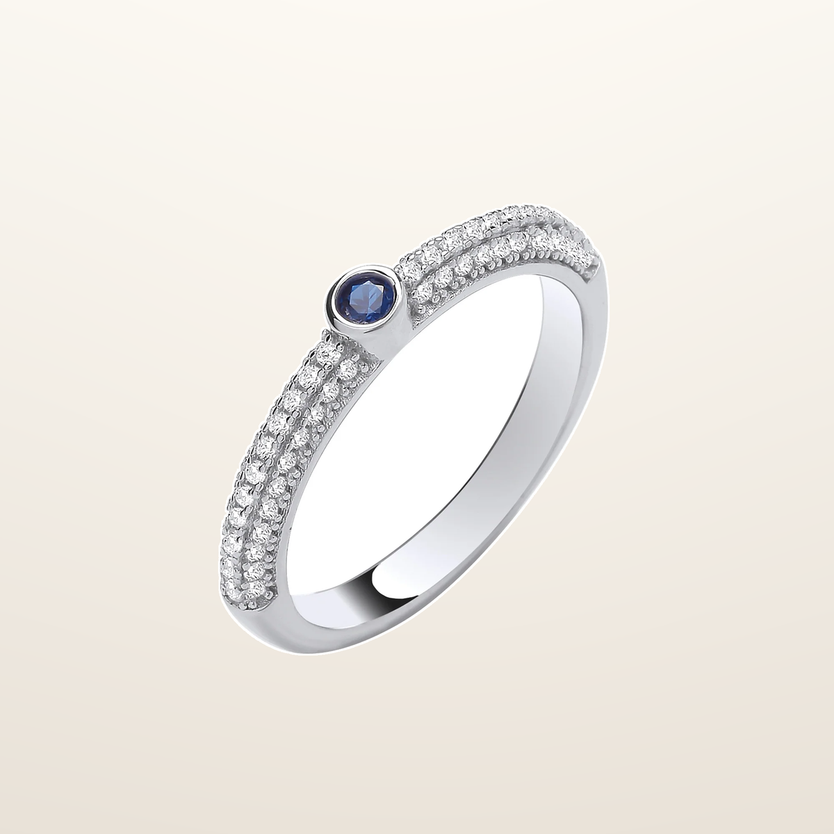 IT_ROLE:studio_clean | Silver Blue Sapphire Cubic Zirconia Rubover Half ET Ring