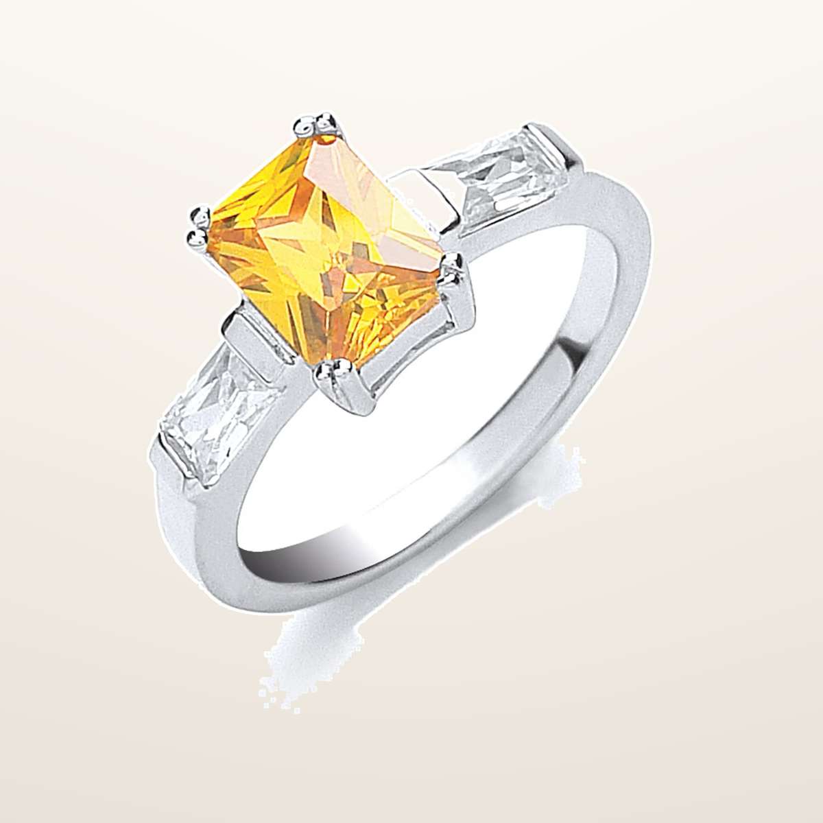 IT_ROLE:studio_clean | Silver Claw Set Amber Cubic Zirconia Solitaire Ring