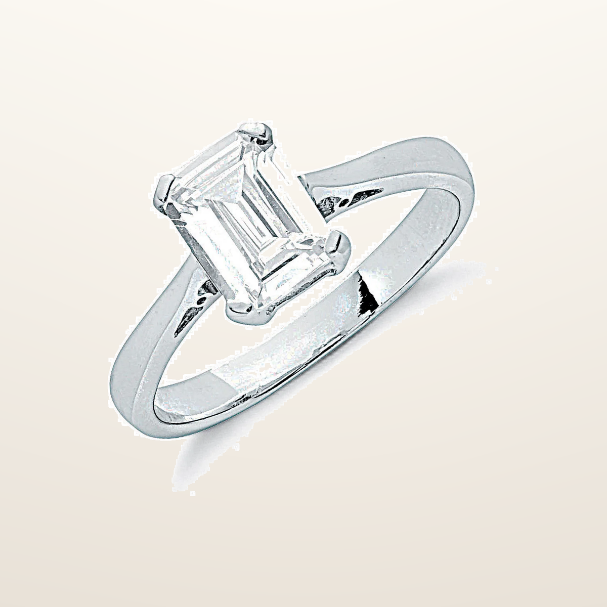 IT_ROLE:studio_clean | Silver Claw Set Emerald Cut Cubic Zirconia Solitaire Ring