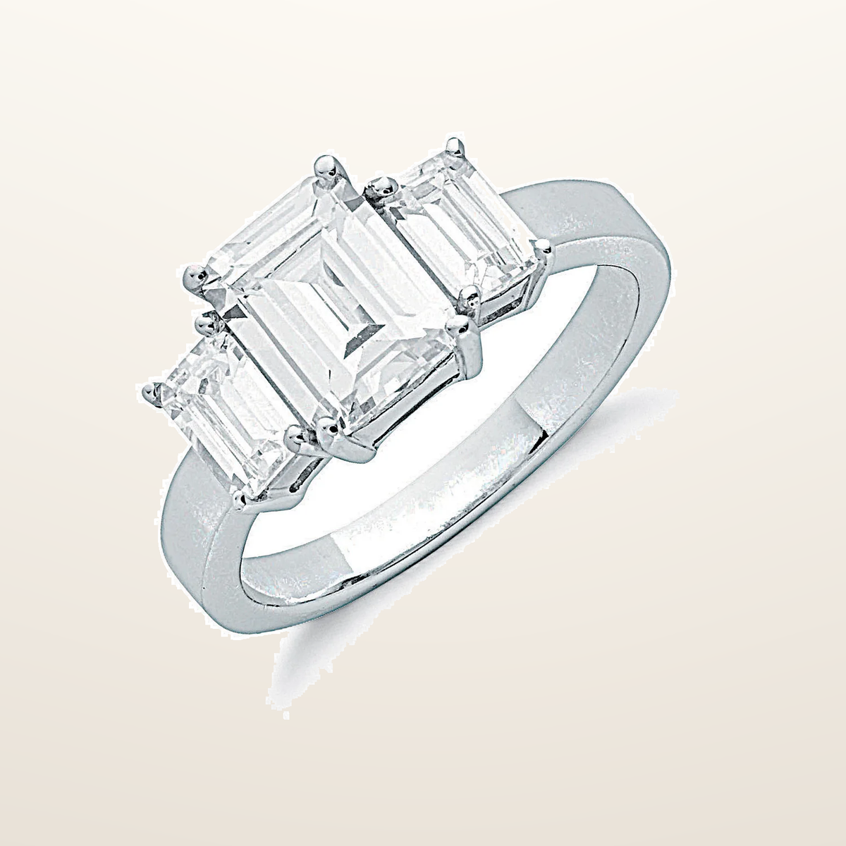 IT_ROLE:studio_clean | Silver Claw Set Emerald Cut Cubic Zirconia Trilogy Ring