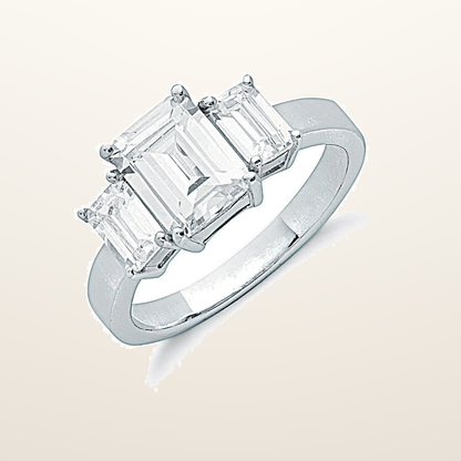 IT_ROLE:studio_clean | Silver Claw Set Emerald Cut Cubic Zirconia Trilogy Ring