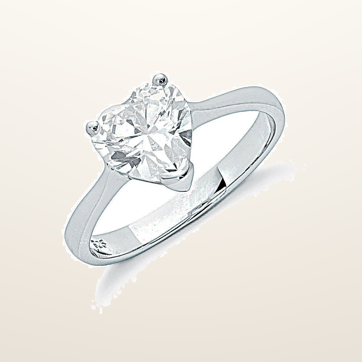 IT_ROLE:studio_clean | Silver Claw Set Heart Cut Cubic Zirconia Solitaire Ring