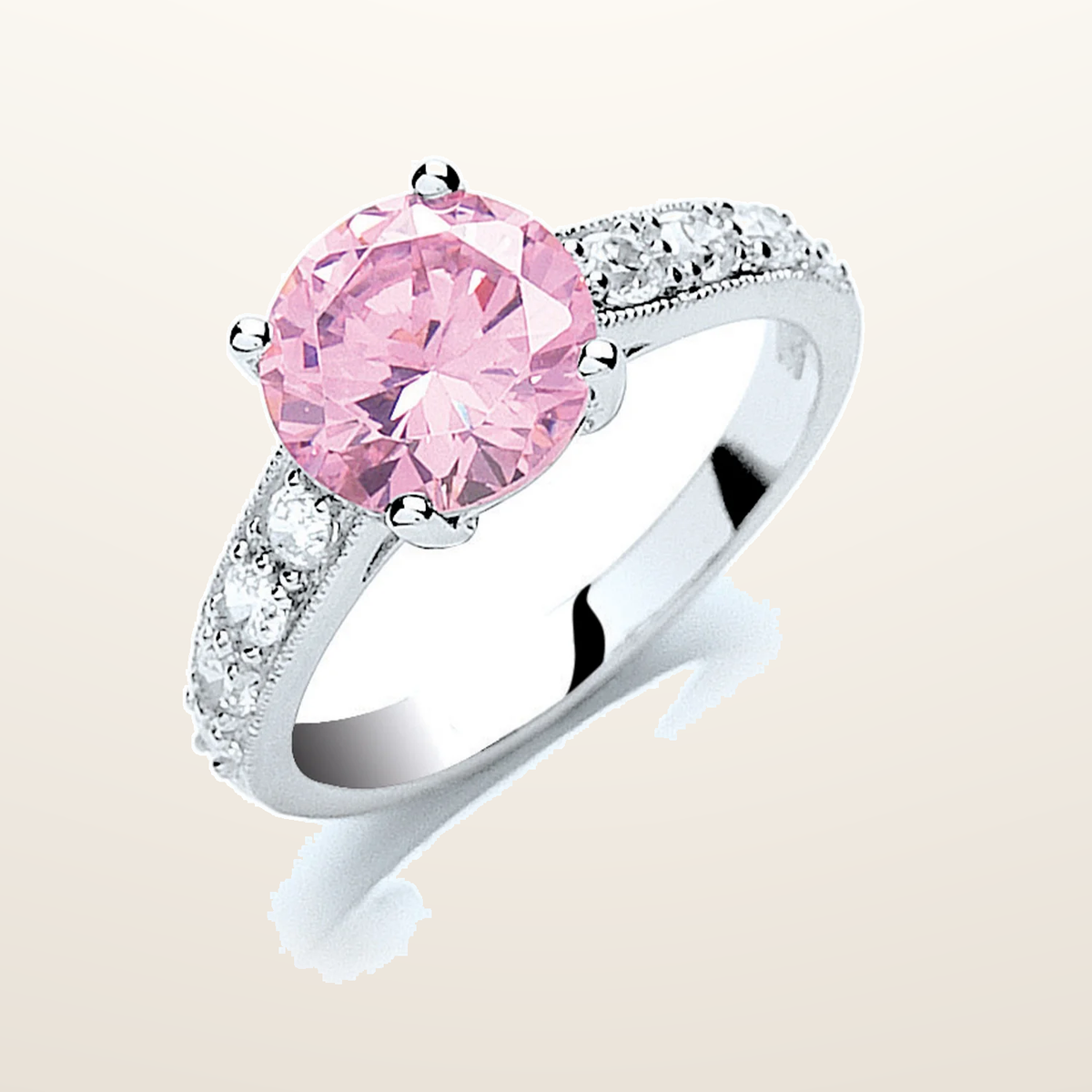 IT_ROLE:studio_clean | Silver Claw Set Pink Cubic Zirconia Solitaire Ring