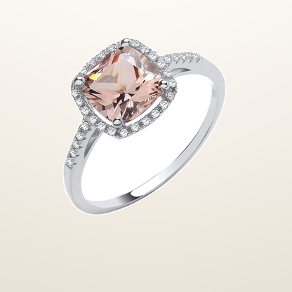 IT_ROLE:studio_clean | Silver Cushion Cut Synthetic Morganite & Cubic Zirconia Halo Ring