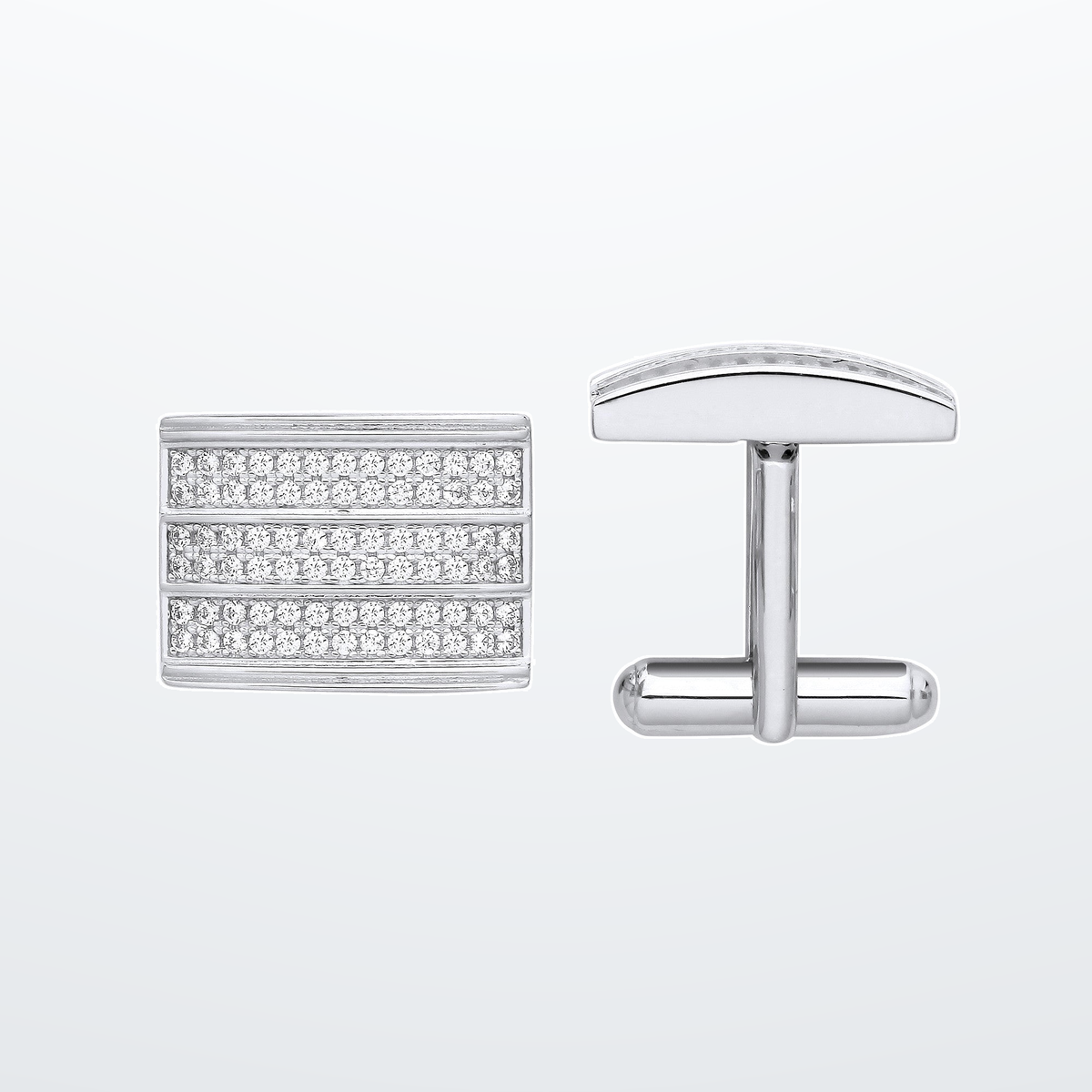 Silver Cubic Zirconia Rectangle Cufflinks – studio view – Imperial Time