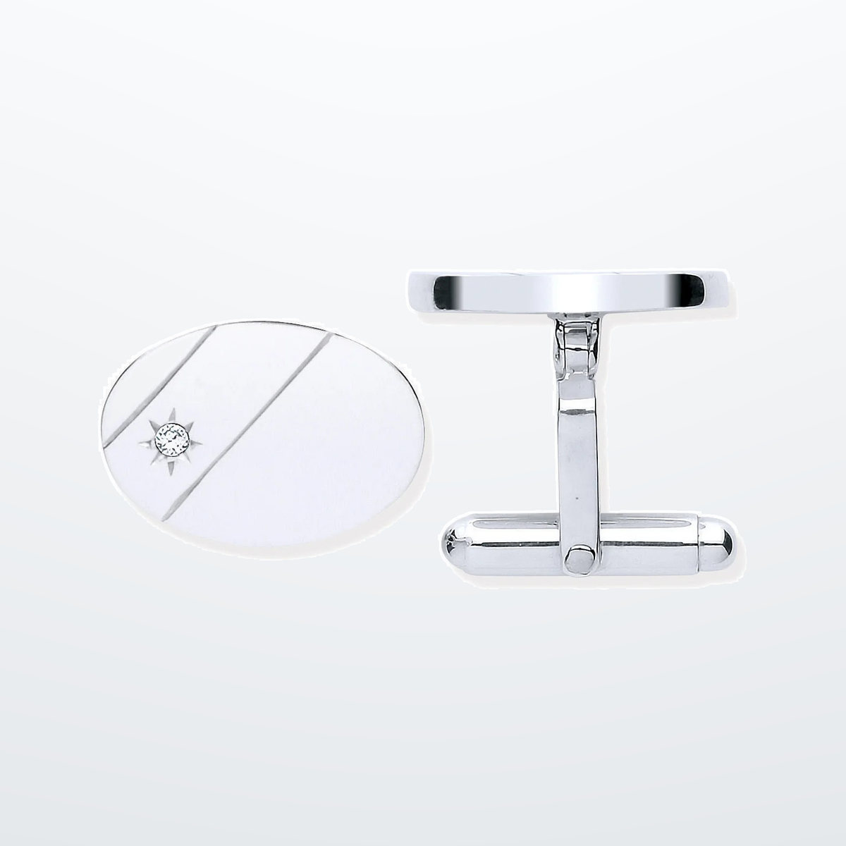 IT_ROLE:studio_clean | Silver Cubic Zirconia, Plain Oval Cufflinks