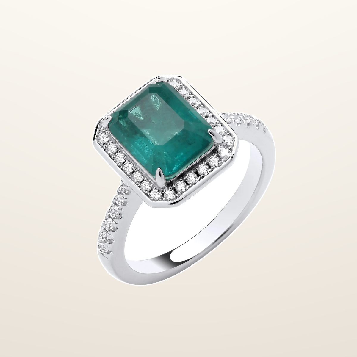 IT_ROLE:studio_clean | Silver Cubic Zirconias & Green Fusion Stone Centre in Emerald Cut Ring