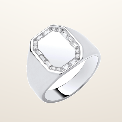 IT_ROLE:studio_clean | Silver Cubic Zirconias Signet Gents Ring