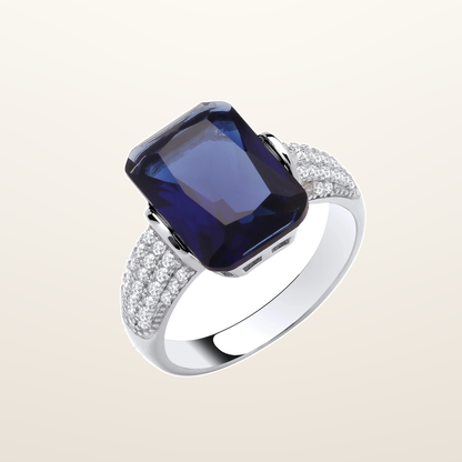 IT_ROLE:studio_clean | Silver Deep Blue Emerald Cut Cubic Zirconia Ring