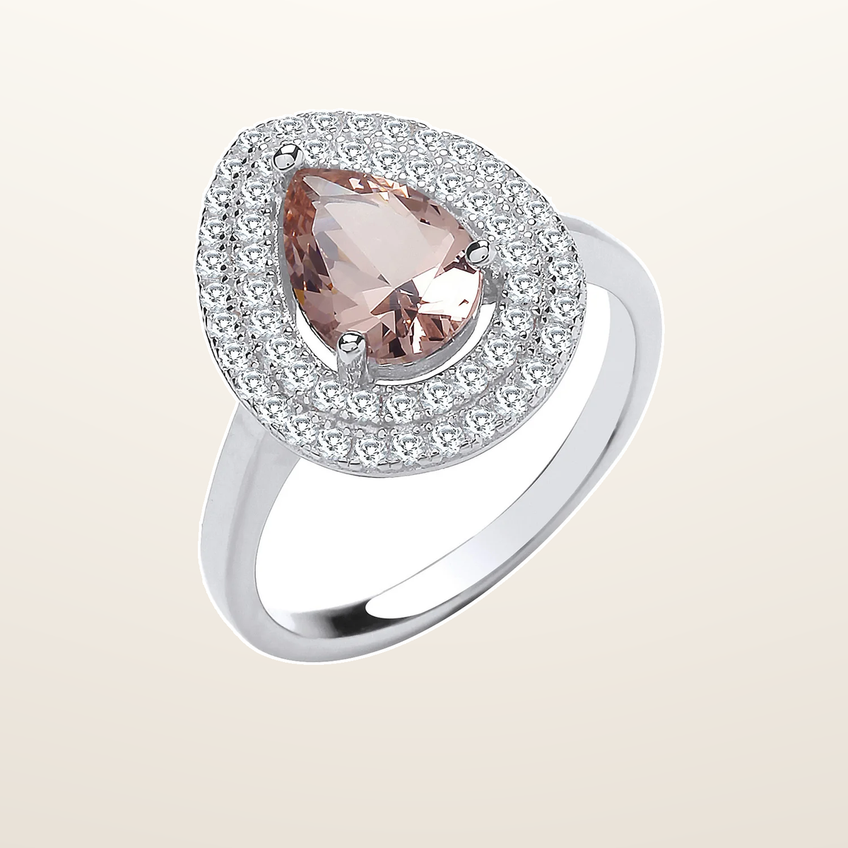 IT_ROLE:studio_clean | Silver Double Cubic Zirconia Pear Halo & Synthetic Morganite Ring