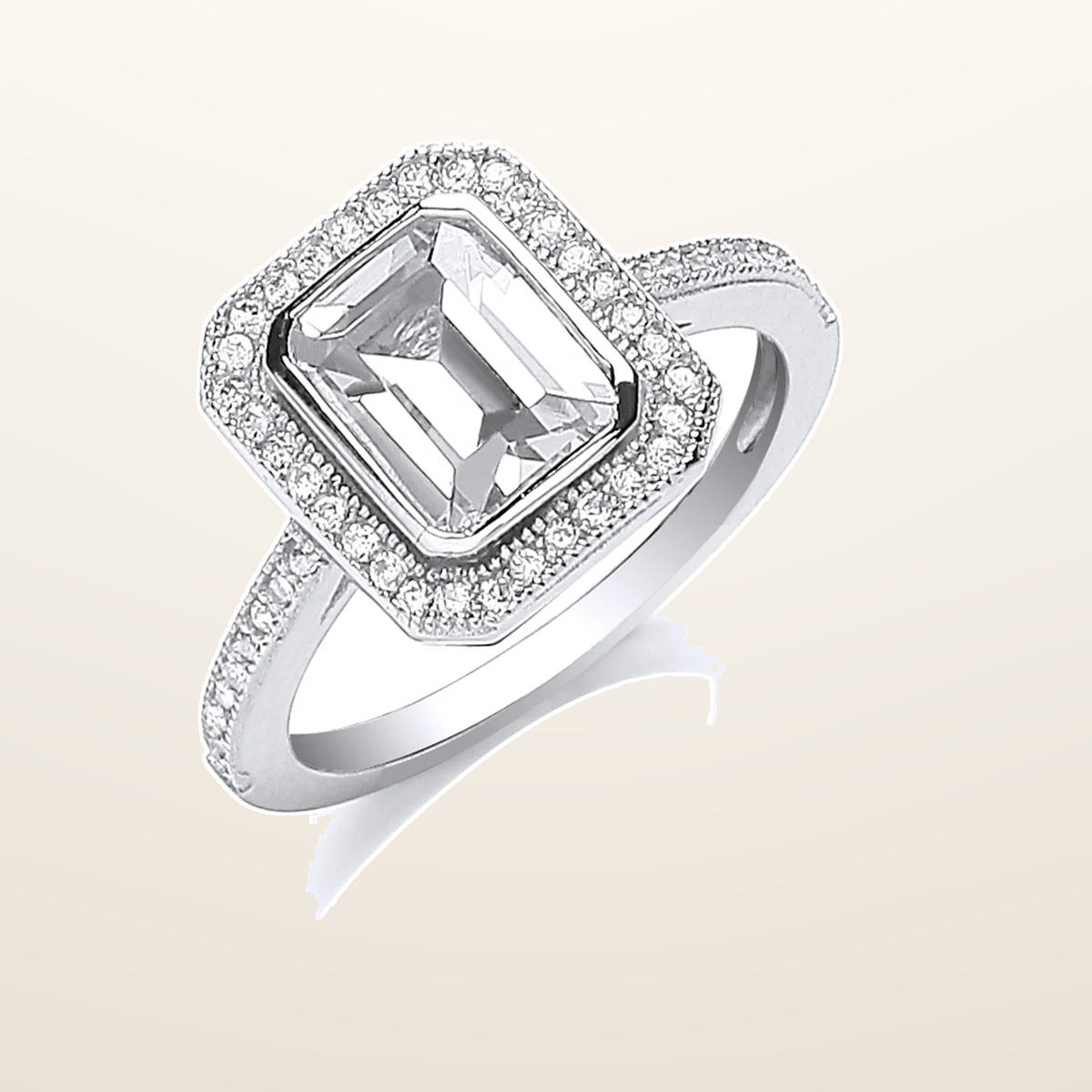 IT_ROLE:studio_clean | Silver Emerald Cut Cubic Zirconia Centre Ring