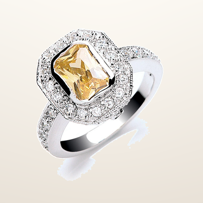 IT_ROLE:studio_clean | Silver Emerald Cut Yellow & White Cubic Zirconia Cluster Ring