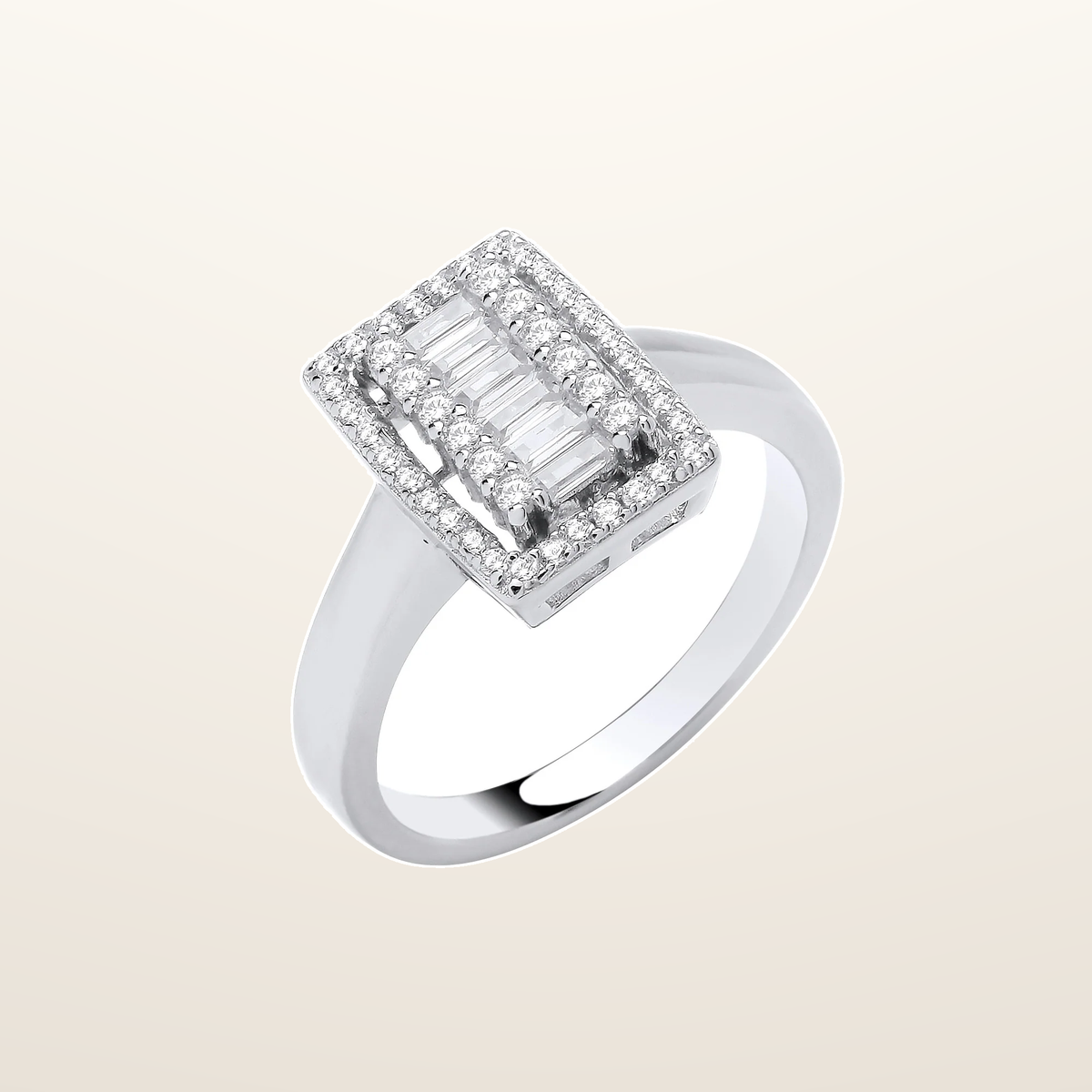 IT_ROLE:studio_clean | Silver Emerald Halo Style Cubic Zirconias Ring