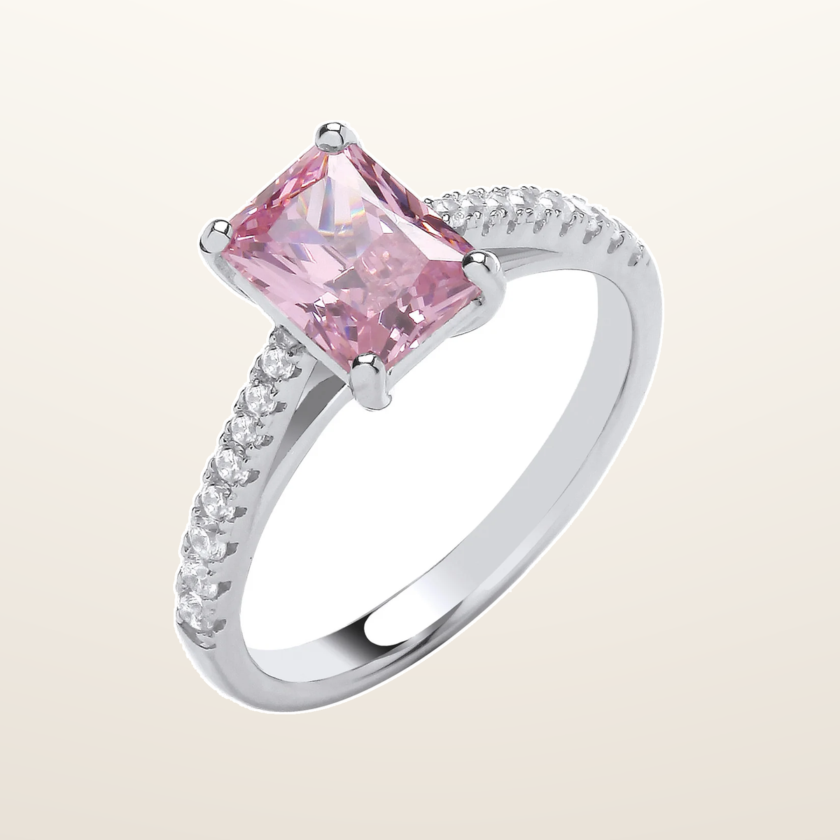 IT_ROLE:studio_clean | Silver Emerald Pink Cubic Zirconia Solitaire Ring