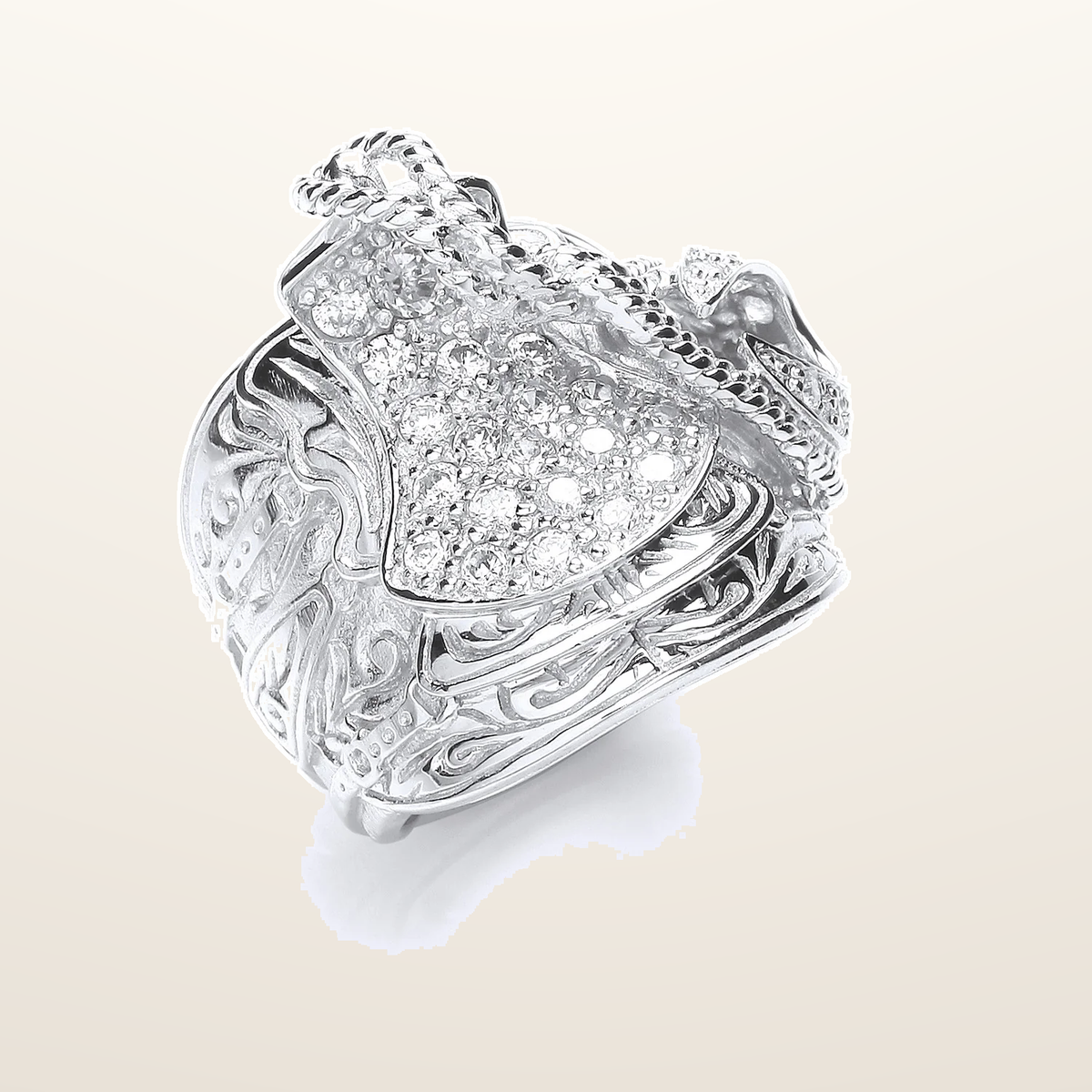 IT_ROLE:studio_clean | Silver Gents Cubic Zirconia Saddle Ring