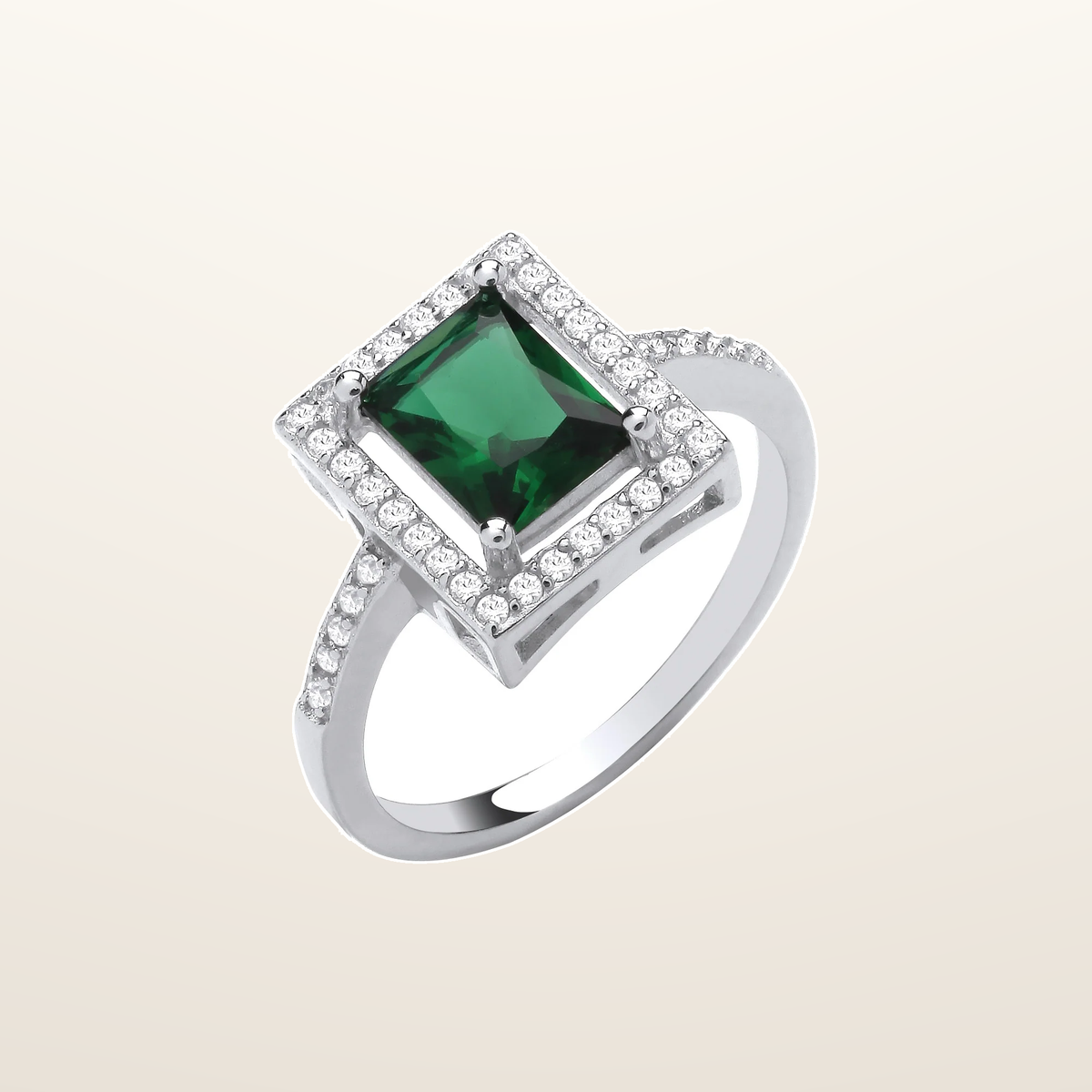 IT_ROLE:studio_clean | Silver Green Cubic Zirconia Halo Style Ring