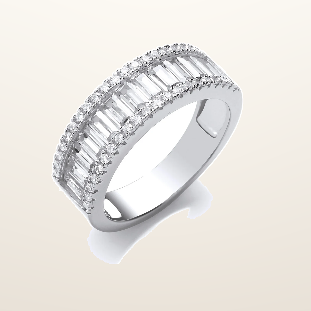 IT_ROLE:studio_clean | Silver Half ET Baguettes & Round Cubic Zirconia Ring