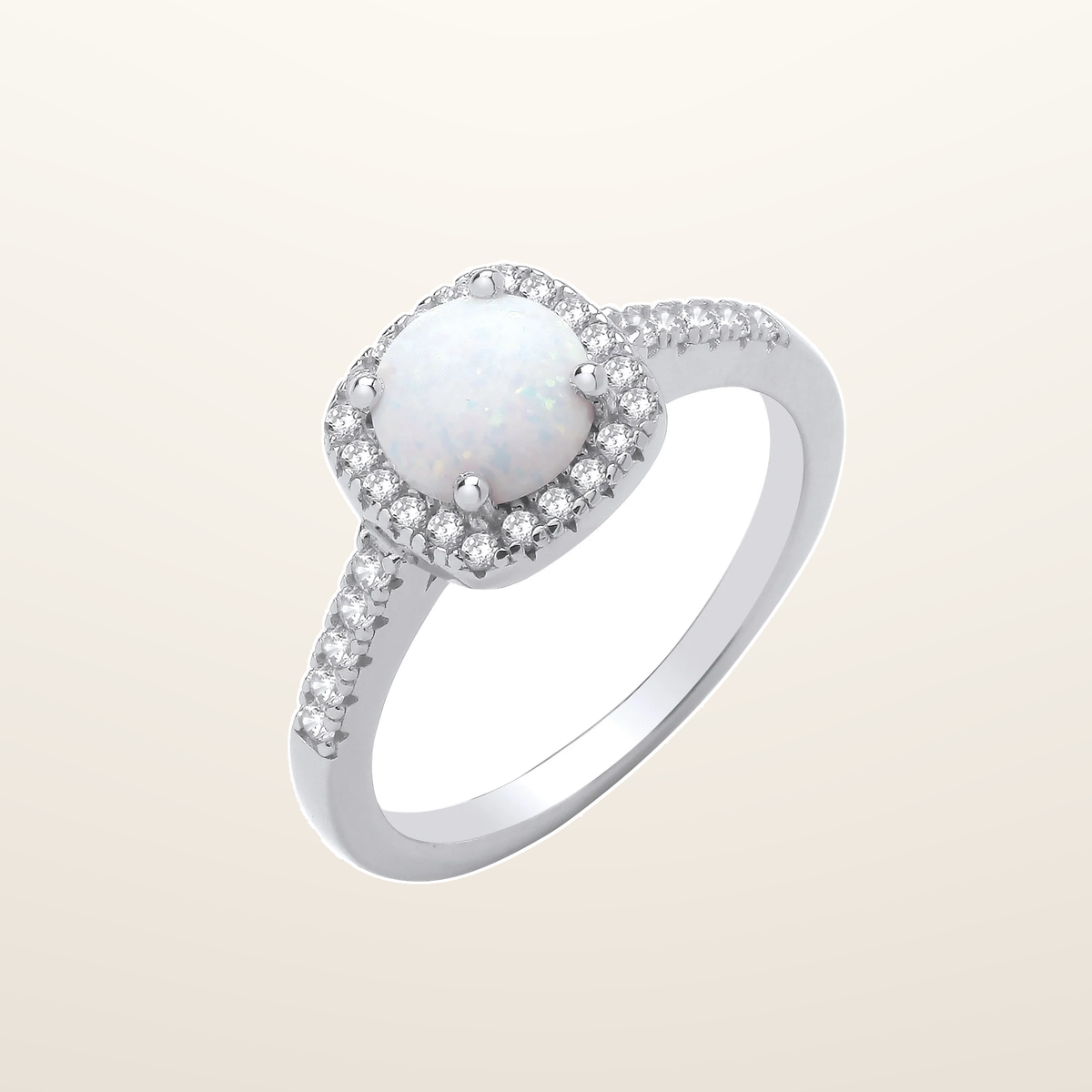 IT_ROLE:studio_clean | Silver Opal & Cubic Zirconia Halo Style Ring