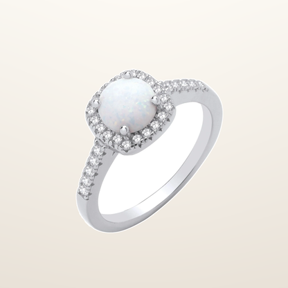 IT_ROLE:studio_clean | Silver Opal & Cubic Zirconia Halo Style Ring