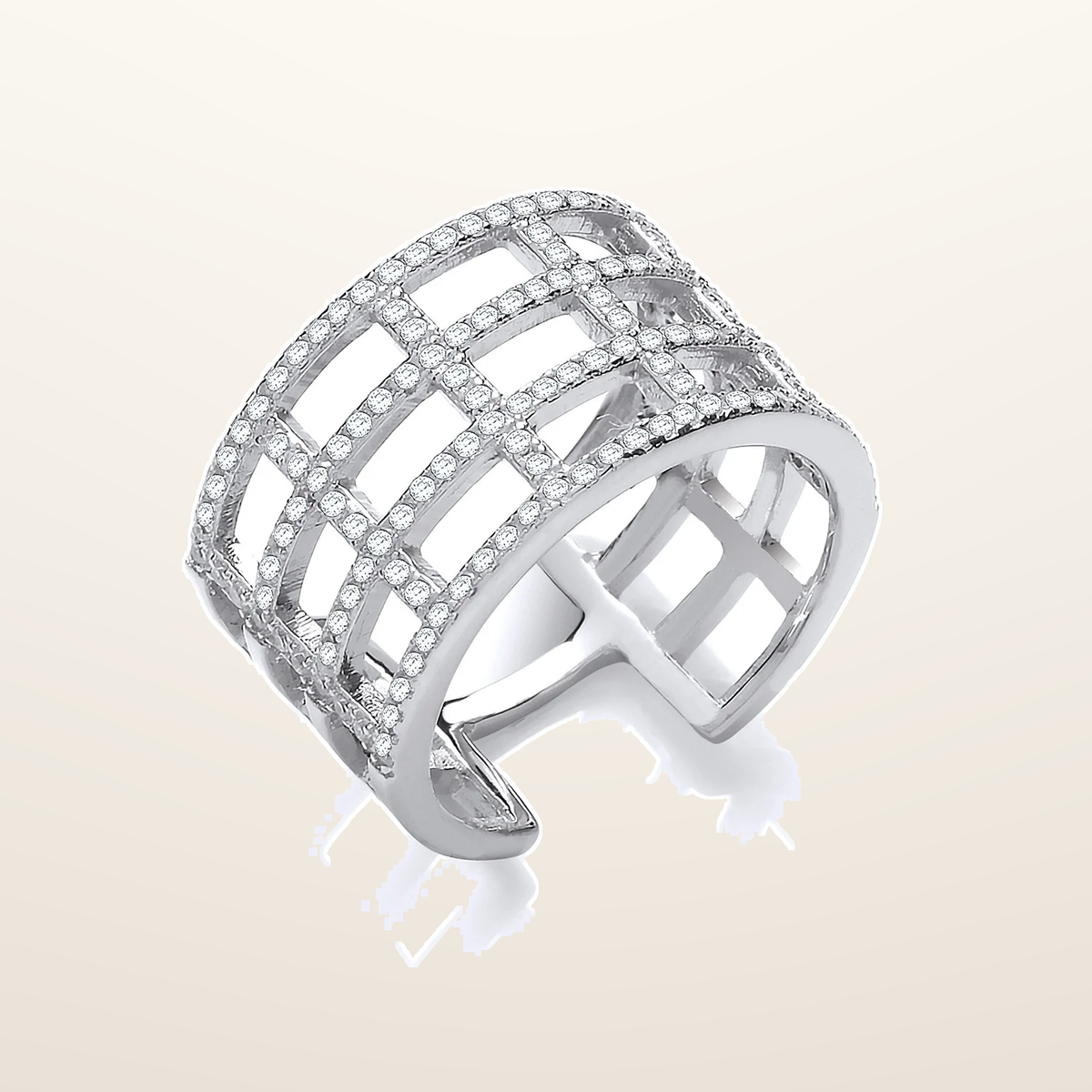 IT_ROLE:studio_clean | Silver Open Rectangular Designs Cubic Zirconia Ring