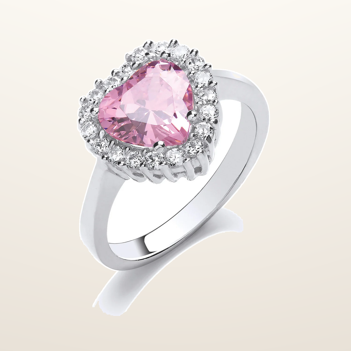 IT_ROLE:studio_clean | Silver Pink Cubic Zirconia Heart Cluster Ring