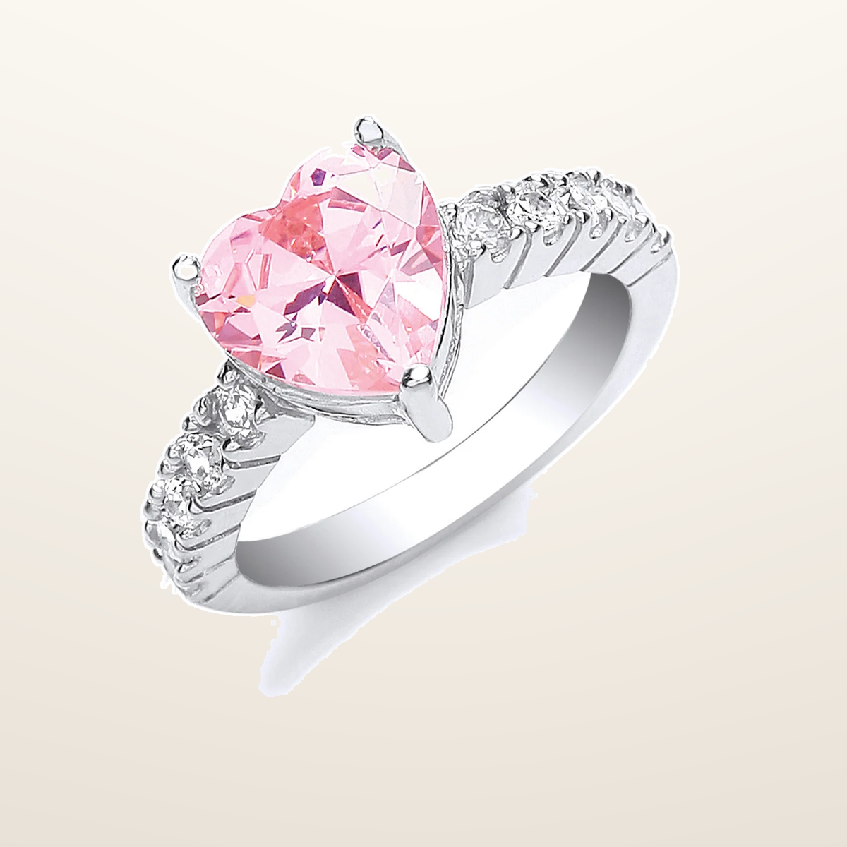 IT_ROLE:studio_clean | Silver Pink Heart S/S Cubic Zirconia with Cubic Zirconia on Shld Ring