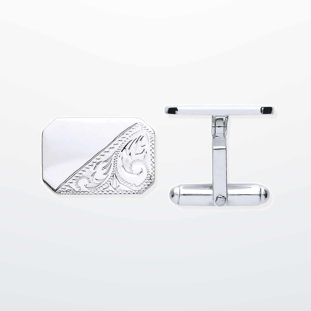 IT_ROLE:studio_clean | Silver Plain & Engraved Rectangle Cufflinks