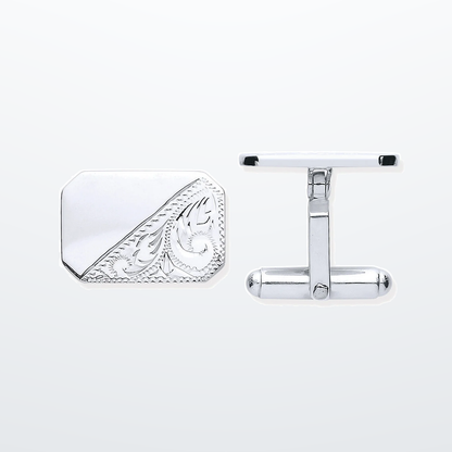 IT_ROLE:studio_clean | Silver Plain & Engraved Rectangle Cufflinks