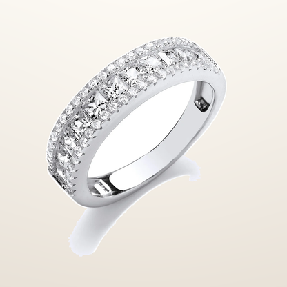 IT_ROLE:studio_clean | Silver Princess Cut & Round Cubic Zirconias Half ET Ring