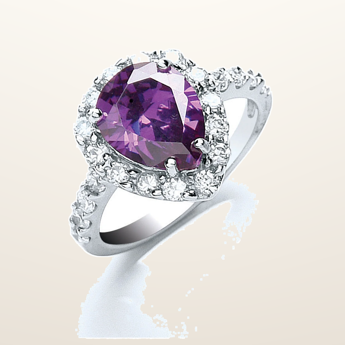 IT_ROLE:studio_clean | Silver Purple & White Pear Cut Cubic Zirconia Ring
