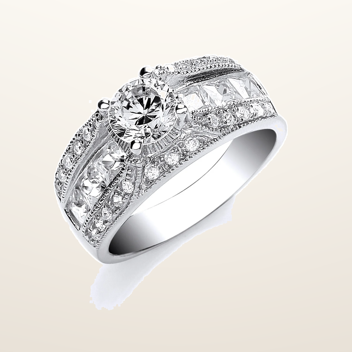 IT_ROLE:studio_clean | Silver Rd S/S with Princess & Rd Cubic Zirconia on Shld Ring