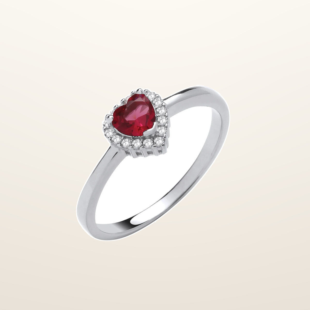 IT_ROLE:studio_clean | Silver Red Cubic Zirconia Heart Ring