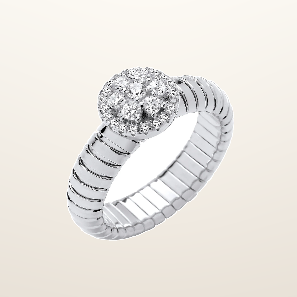 IT_ROLE:studio_clean | Silver Ribbed Link Cubic Zirconia Cluster Ring