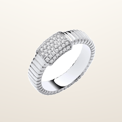 IT_ROLE:studio_clean | Silver Ribbed Link with Cubic Zirconia ID Plate Ring