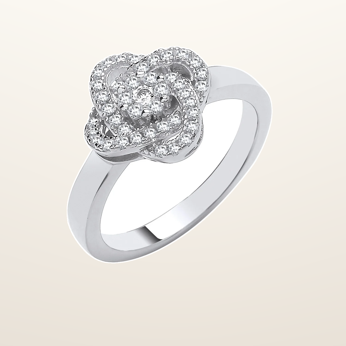 IT_ROLE:studio_clean | Silver Rose Flower Cubic Zirconia Ring