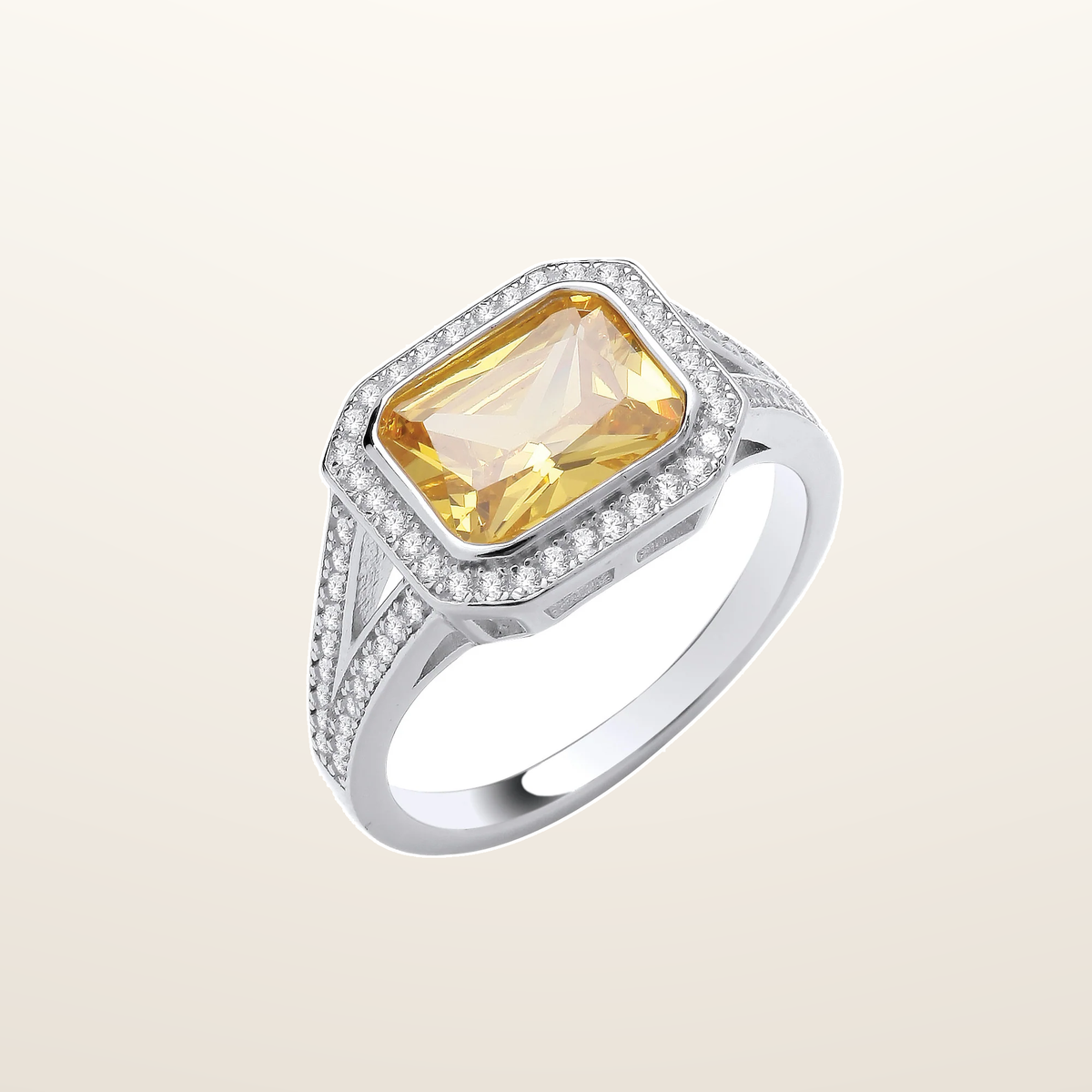 IT_ROLE:studio_clean | Silver Rub-Over Yellow Split Shank Cubic Zirconias Ring