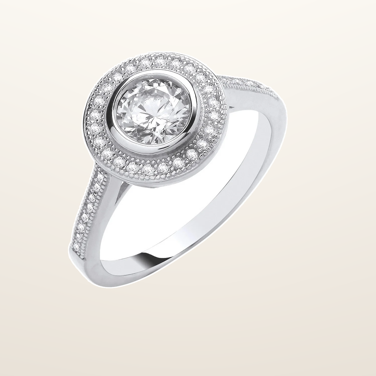 IT_ROLE:studio_clean | Silver Rubover Halo Style Ring