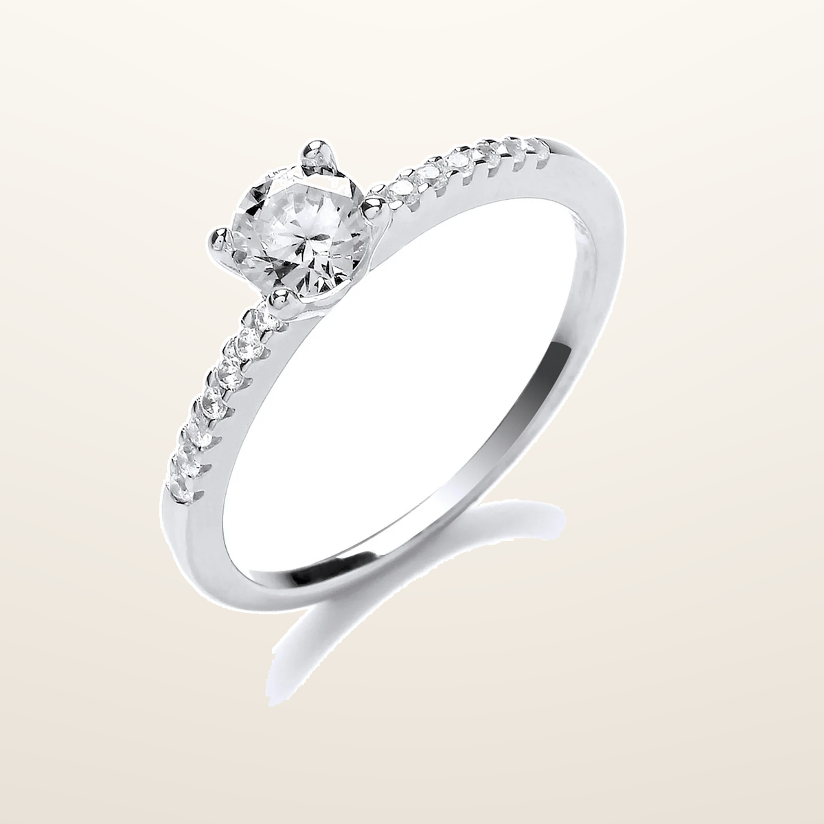 IT_ROLE:studio_clean | Silver Solitare With Cubic Zirconia Shoulder Ring
